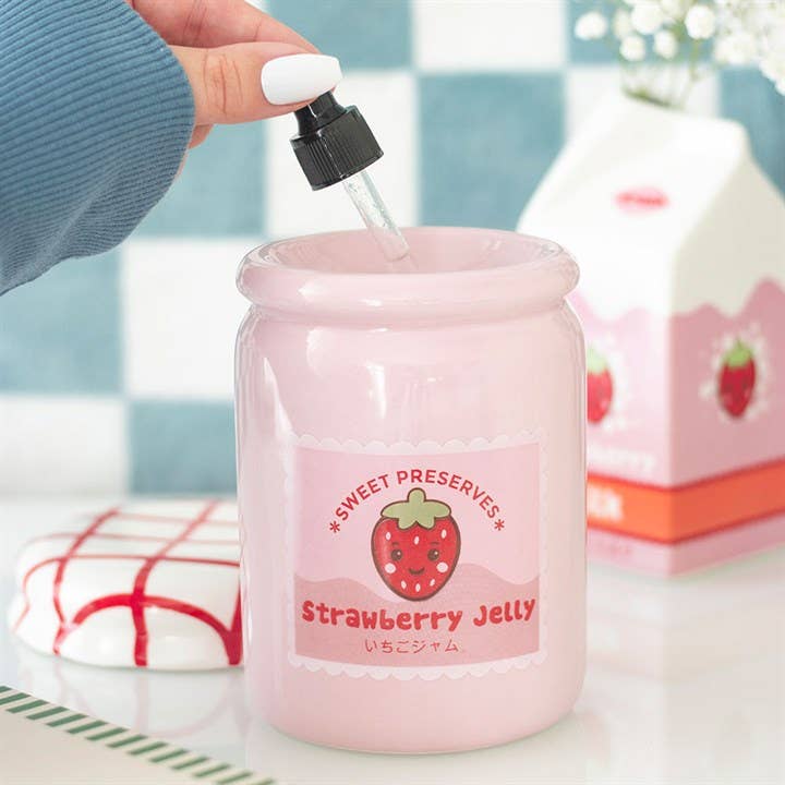 Brûleur d'huile et chauffe-cire en forme de pot de gelée de fraise