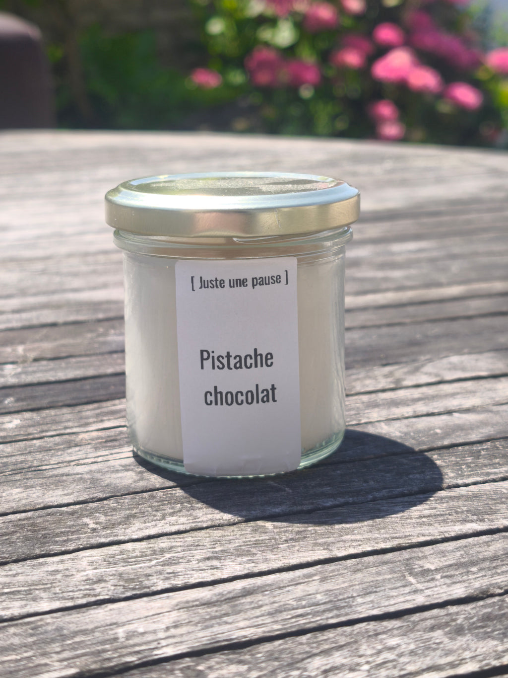 Bougie coulée pistache et chocolat
